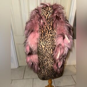 Vintage Fur Shawl Plum Multi Tone Leather Lace Boho Statement Wrap